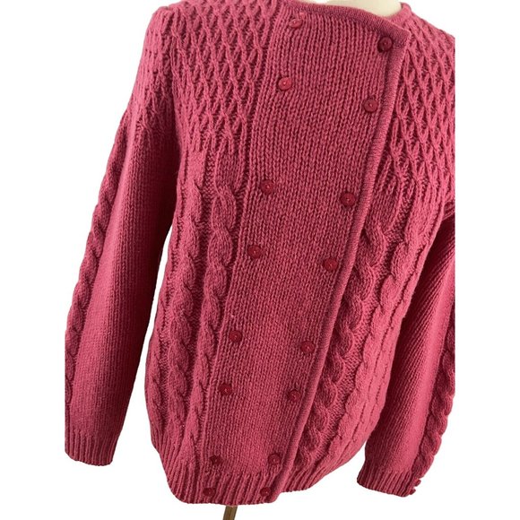 Vintage Robert Scott Ltd Women's L Wool Sweater Cable Knit Button Front Pink - Picture 3 of 8